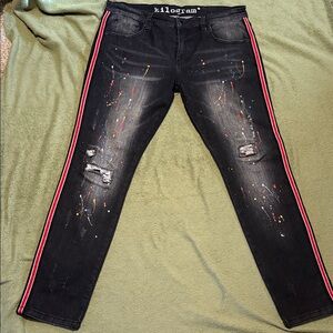 Kilogram Black Skinny Jeans with Red Stripes
